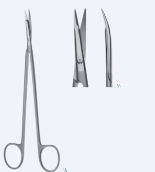 Ножиці, хірургічні, "Glasgow", фіг. 1", мікро, судинні, надзвичайно делікатні Kilner кінчики, вигнуті, тупокінцеві, загальна довжина 180 мм, 7 1/8"